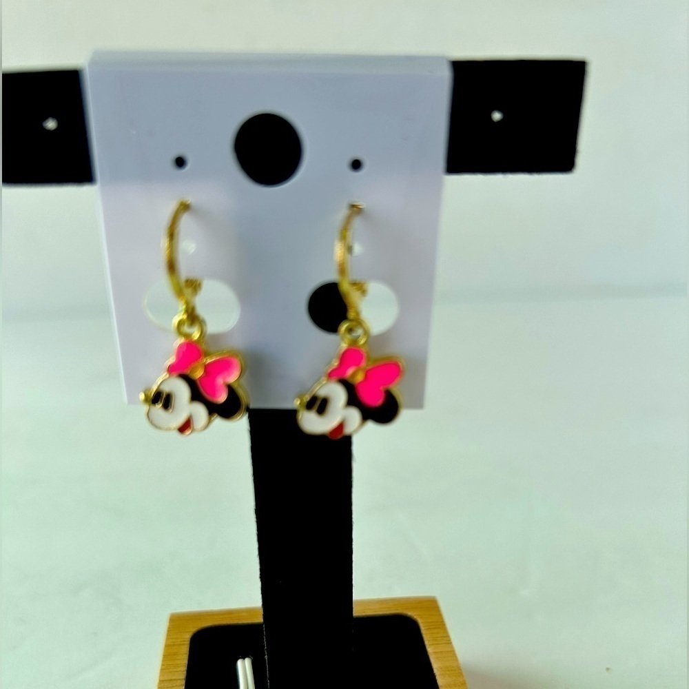 Minnie Mouse With Pink Bow Gold Plated Huggie Earrings